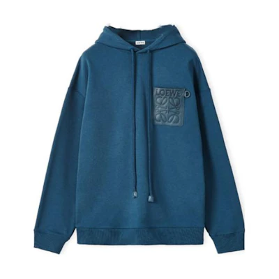 LOEWE FW22 Men’s Oversized Pullover Hoodie with Logo Patch in Petrol Blue. H526Y25X15-1200