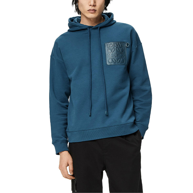 Purchase 로에베 FW22 남성 로고 패치 오버사이즈 풀오버 후디 페트롤 블루. H526Y25X15-1200