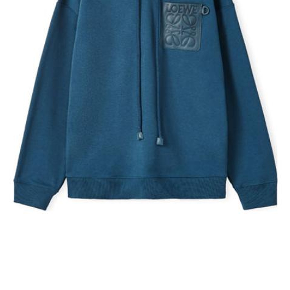 Sizing 로에베 FW22 남성 로고 패치 오버사이즈 풀오버 후디 페트롤 블루. H526Y25X15-1200