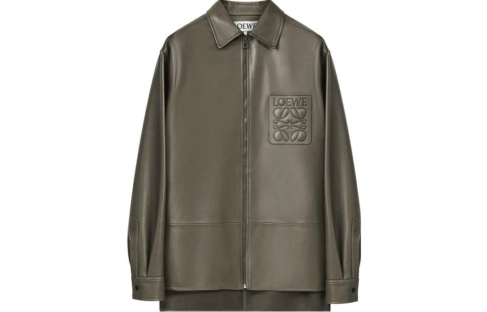 LOEWE FW22 Nappa Leather Zip-Up Shirt Jacket Khaki  Outerwear H526Y31L03-4160