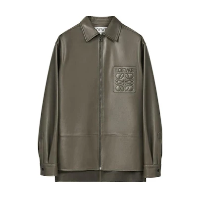 LOEWE FW22 Nappa Leather Zip-Up Shirt Jacket Khaki Outerwear H526Y31L03-4160