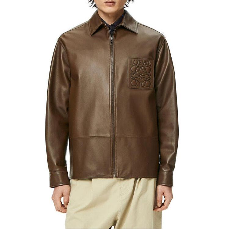 Purchase LOEWE FW22 Jaket Zip-Up Kulit Nappa Khaki Lelaki - Pakaian Luar H526Y31L03-4160