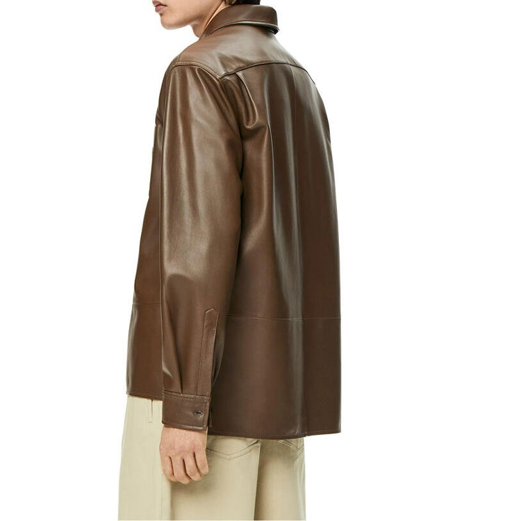 Details for LOEWE FW22 Jaket Zip-Up Kulit Nappa Khaki Lelaki - Pakaian Luar H526Y31L03-4160
