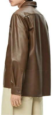 LOEWE FW22 Nappa Leather Zip-Up Shirt Jacket Khaki Outerwear H526Y31L03-4160 Details for LOEWE FW22 Nappa Leather Zip-Up Shirt Jacket Khaki Outerwear H526Y31L03-4160