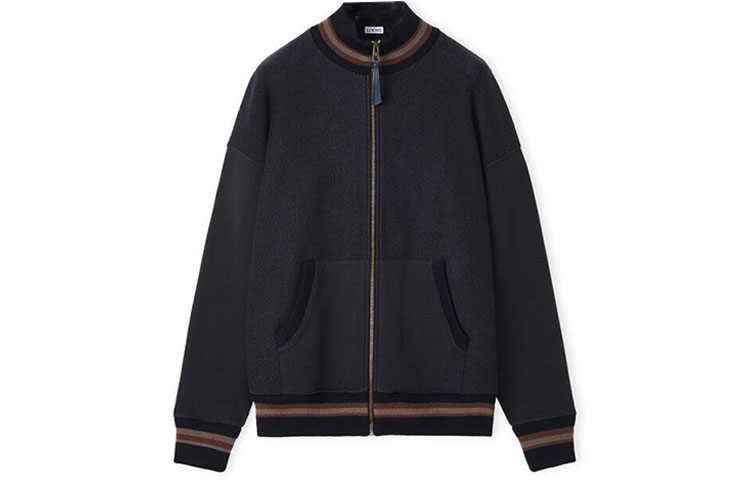LOEWE FW22 Navy Blue Solid Zip-Up Striped Casual Jacket H526Y24X07-5190