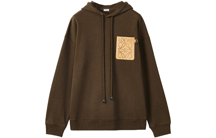 LOEWE FW22 Olive Green Oversized Hoodie with Logo Patch Autumn Wear H526Y25X16-4153