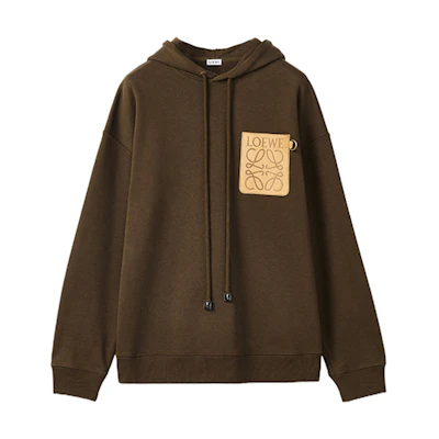 LOEWE FW22 Olive Green Oversized Hoodie with Logo Patch Autumn Wear H526Y25X16-4153