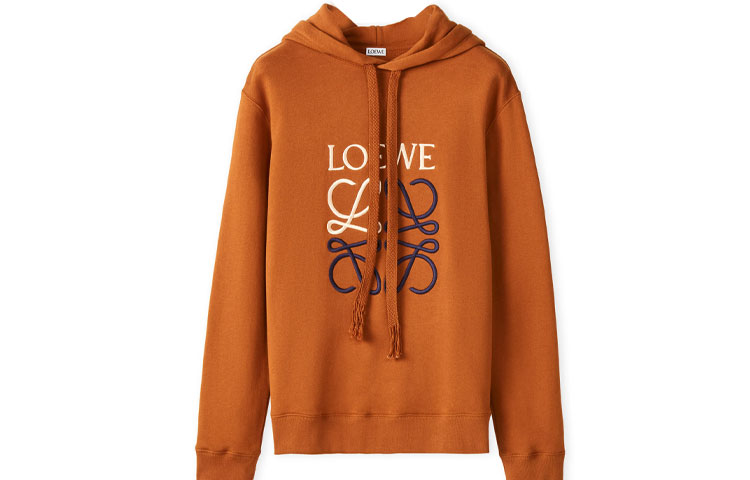 LOEWE FW22 Oversized Logo Embroidered Hoodie Iron Rust Red H526Y25X02-7881