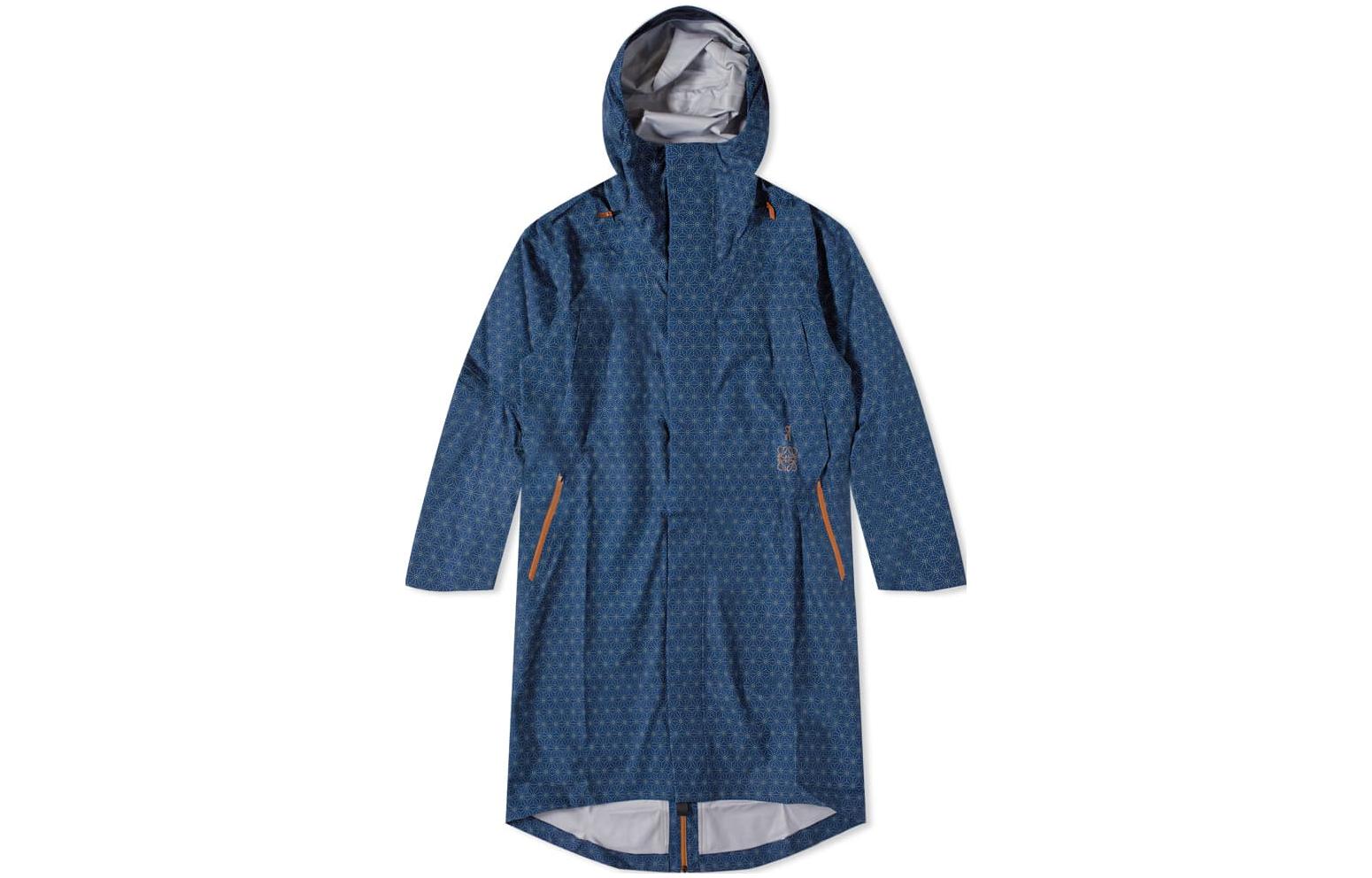 LOEWE FW22 Polka Dot Printed Zip-Up Hooded Mid-Length Coat Blue H929Y02X03-6243