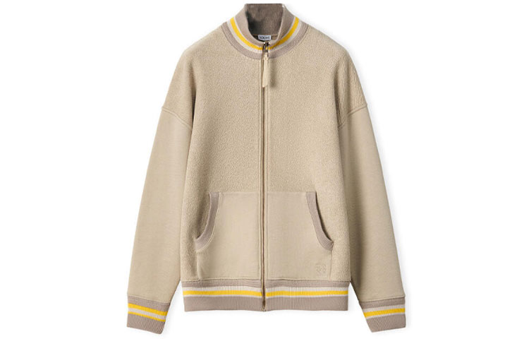 LOEWE FW22 Ribbed Zip Jacket Rock Gray with Striped Trim H526Y24X12-1250