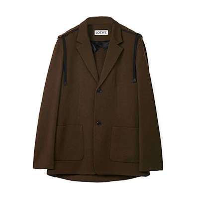 LOEWE FW22 Solid Color Hooded Blazer Jacket Men’s Dark Olive Green H526Y03W44-4153