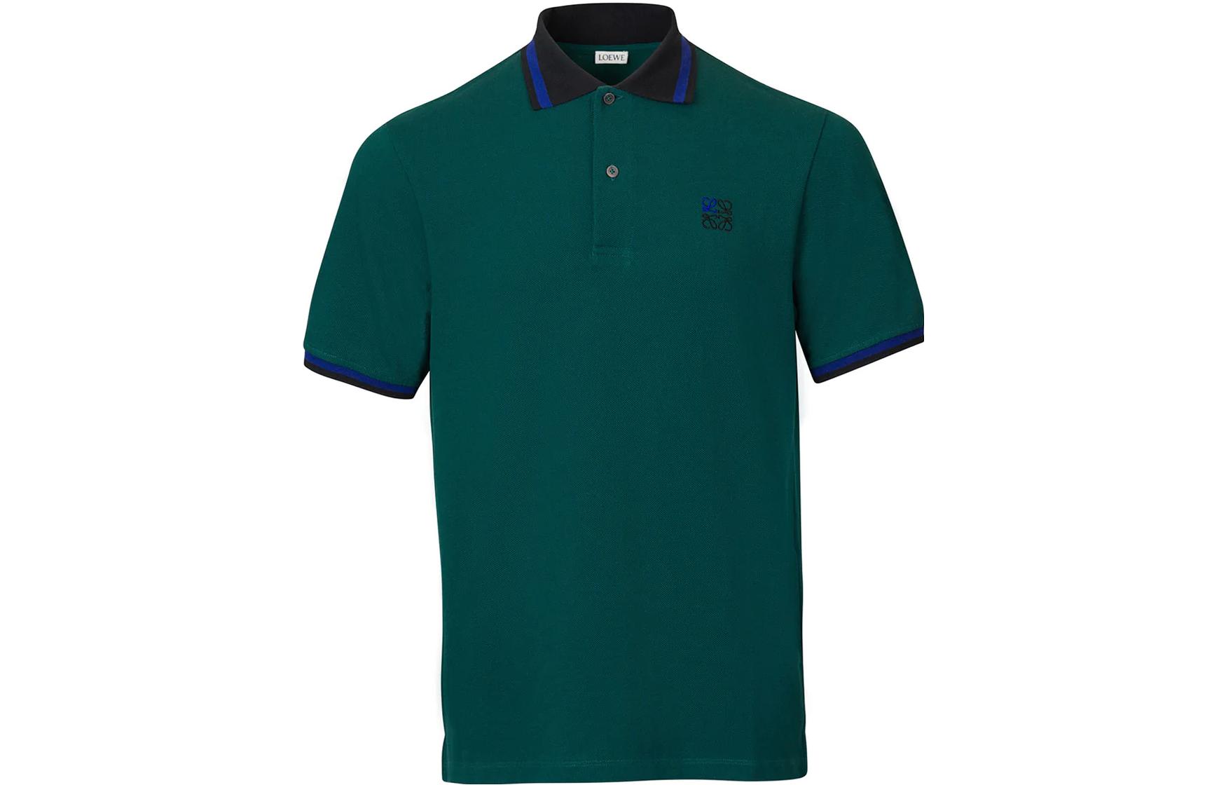 LOEWE FW22 Solid Logo Embroidered Polo Shirt Men’s Teal Green. H526Y26J04-4110