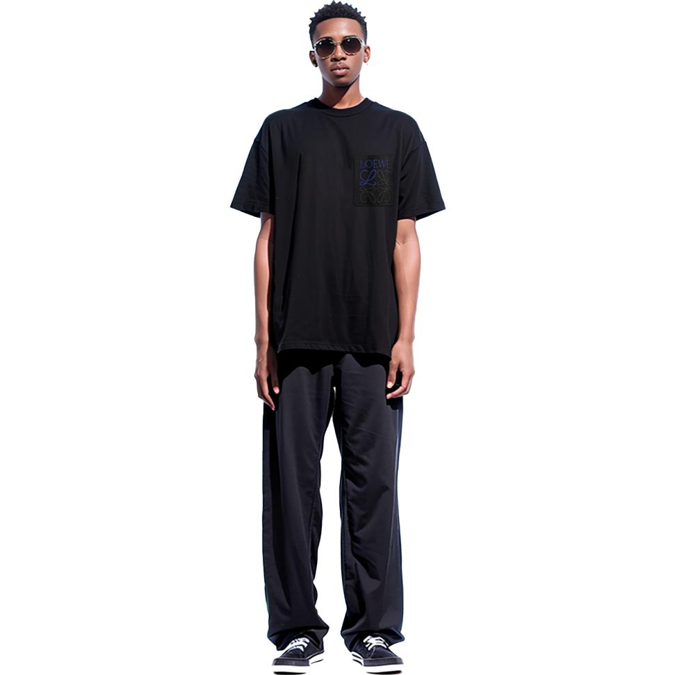 Shop LOEWE 2023秋冬 黑色Logo刺绣宽松短袖T恤 H526Y22X99-1100