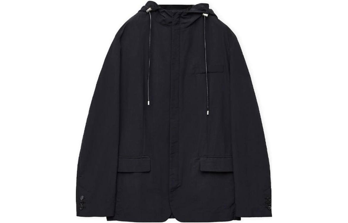 LOEWE FW23  Black Solid Color Hooded Long Sleeve Jacket. H526Y01WAJ-1100