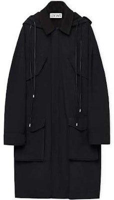 LOEWE FW23 Black Solid Color Mid-Length Hooded Parka Jacket H526Y01WAS-1100 Buy LOEWE FW23 Black Solid Color Mid-Length Hooded Parka Jacket H526Y01WAS-1100