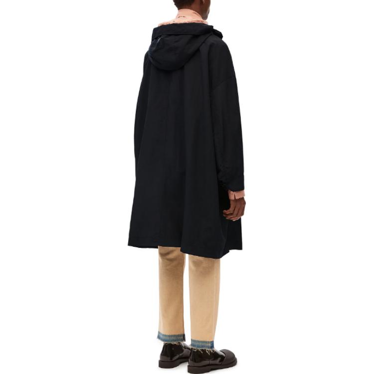 Shop 로에베 FW23 블랙 솔리드 컬러 미드 기장 후드 파카 재킷 H526Y01WAS-1100