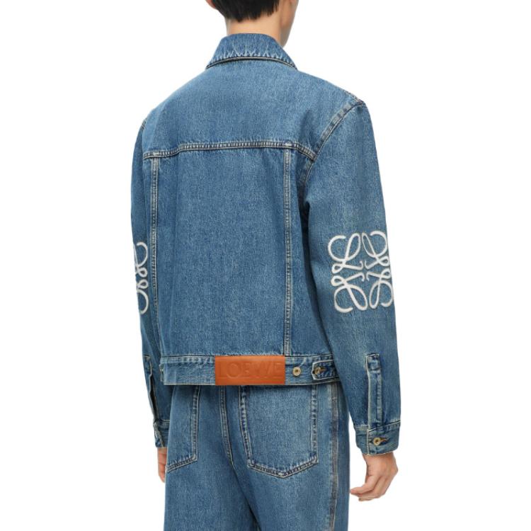 Shop LOEWE FW23 Jaket Denim Biru dengan Reka Bentuk Logo Applique. H526Y50W07-5475