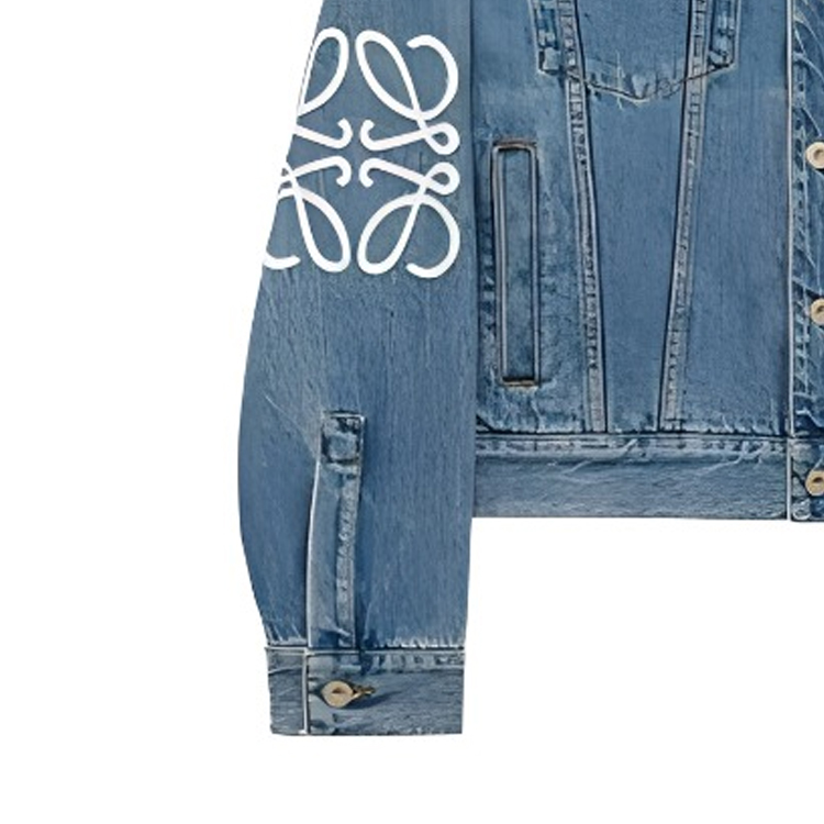 Sizing LOEWE FW23 Jaket Denim Biru dengan Reka Bentuk Logo Applique. H526Y50W07-5475