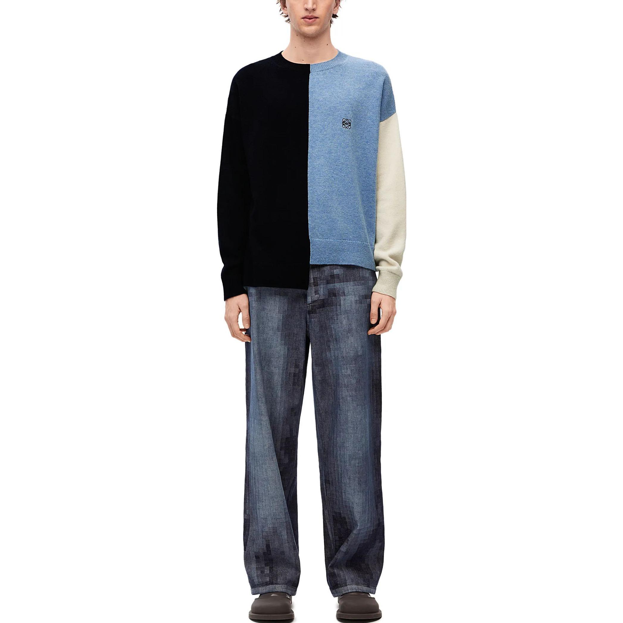 Sizing LOEWE FW23 Baju Sweater Crewneck Logo Colorblock Lelaki H526Y14KEG-5149