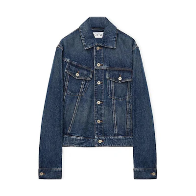 LOEWE FW23 Washed Asymmetric Long-Sleeve Denim Jacket Blue H526Y13X21-6395