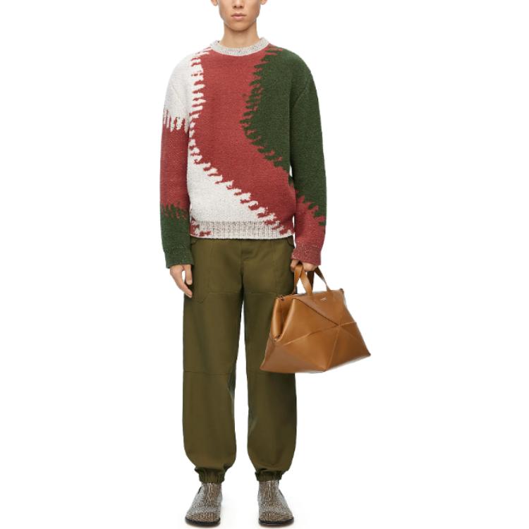 Lookbook LOEWE 2023秋冬多色拼接宽松款罗纹圆领毛衣 时尚款式 H526Y14KH8-9990