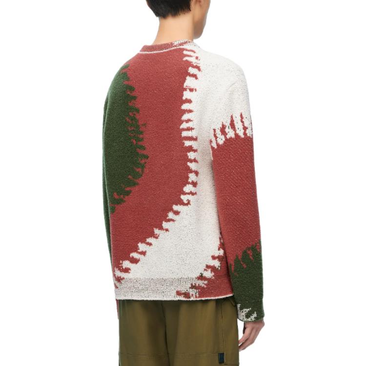 Shop LOEWE 2023秋冬多色拼接宽松款罗纹圆领毛衣 时尚款式 H526Y14KH8-9990