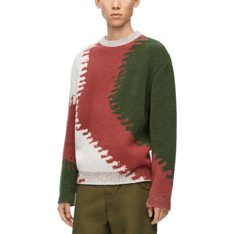 Purchase LOEWE 2023秋冬多色拼接宽松款罗纹圆领毛衣 时尚款式 H526Y14KH8-9990