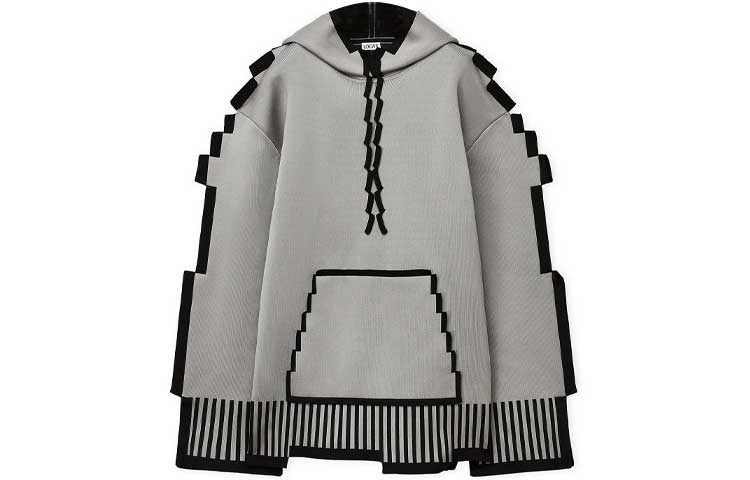 LOEWE FW23 Pixel Colorblock Pattern Hooded Sweatshirt Grey Edition H526Y14KF6-1120