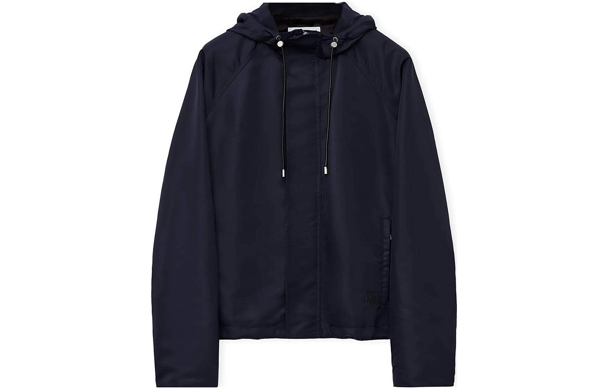 LOEWE FW23 Solid Color Logo Embroidered Hoodie Jacket Midnight Blue H526Y03WAI-5440