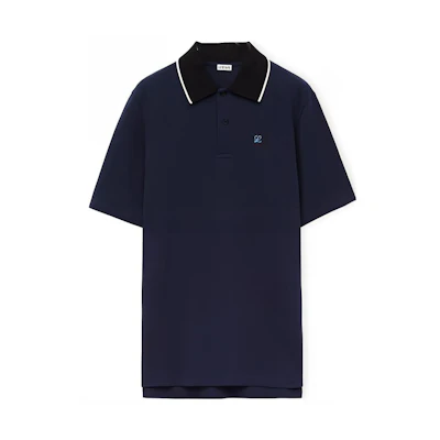 LOEWE FW23 Striped Short Sleeve Polo Shirt Midnight Blue - H526Y26J07-5440