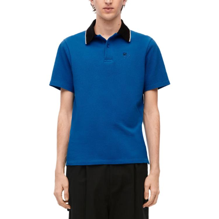 Shop ロエベ FW23 ストライプ 半袖 ポロシャツ ミッドナイトブルー H526Y26J07-5440