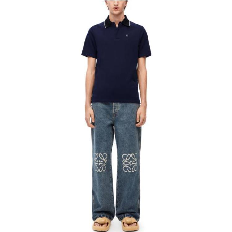 Sizing ロエベ FW23 ストライプ 半袖 ポロシャツ ミッドナイトブルー H526Y26J07-5440