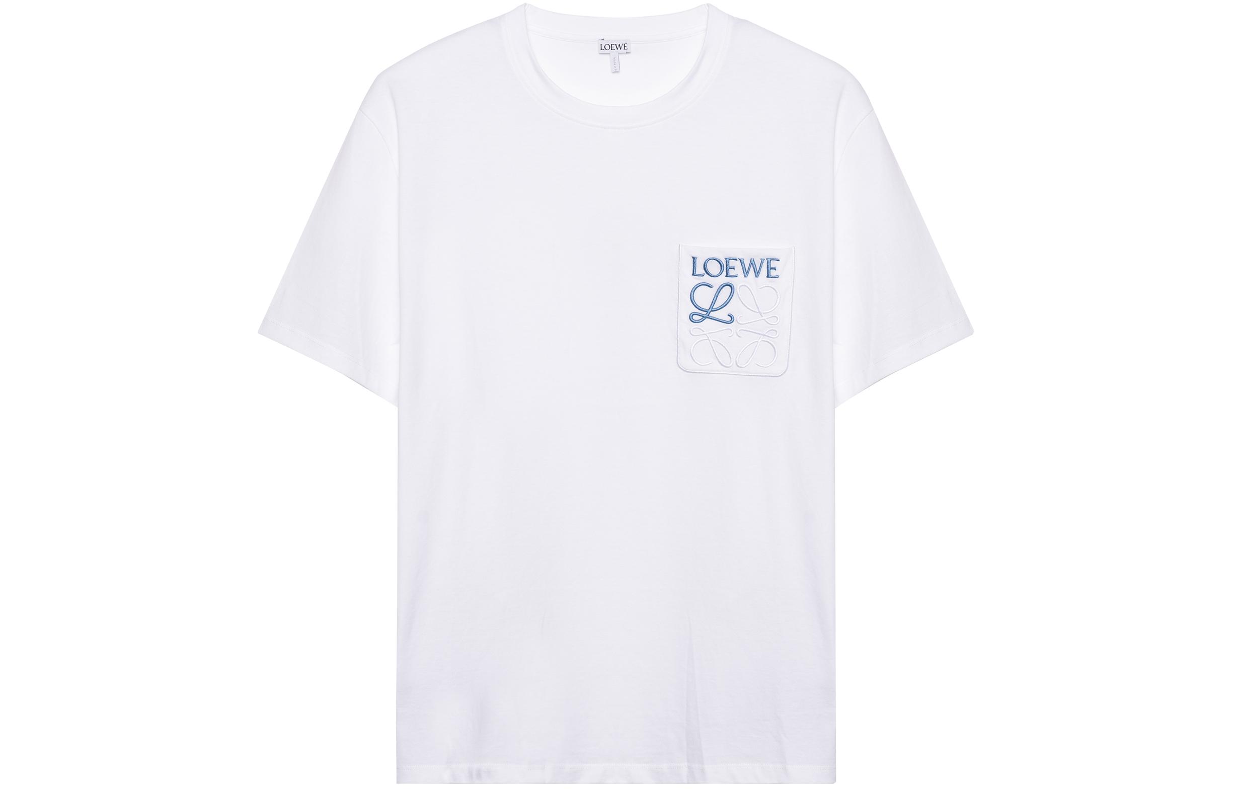 Buy LOEWE FW23 White Loose Fit Crewneck T-Shirt with Embroidered Logo for Men. H526Y22X99-2100