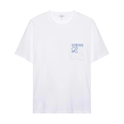 LOEWE FW23 White Loose Fit Crewneck T-Shirt with Embroidered Logo for Men. H526Y22X99-2100