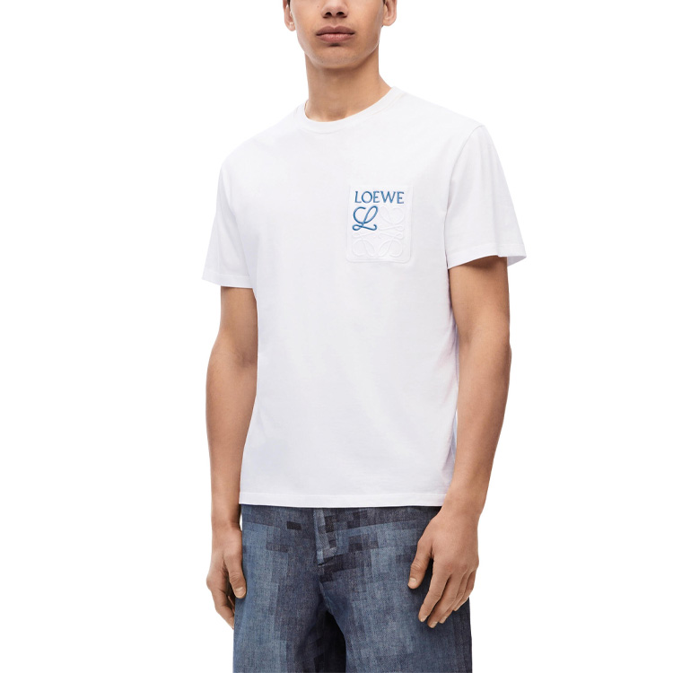 Cheap LOEWE FW23 White Loose Fit Crewneck T-Shirt with Embroidered Logo for Men. H526Y22X99-2100