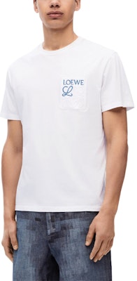 LOEWE FW23 White Loose Fit Crewneck T-Shirt with Embroidered Logo for Men. H526Y22X99-2100 Cheap LOEWE FW23 White Loose Fit Crewneck T-Shirt with Embroidered Logo for Men. H526Y22X99-2100