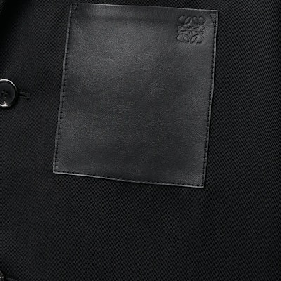 LOEWE FW24 Black Logo Embossed Pocket Loose Fit Workwear Jacket H526Y02W82-1100 Details for LOEWE FW24 Black Logo Embossed Pocket Loose Fit Workwear Jacket H526Y02W82-1100