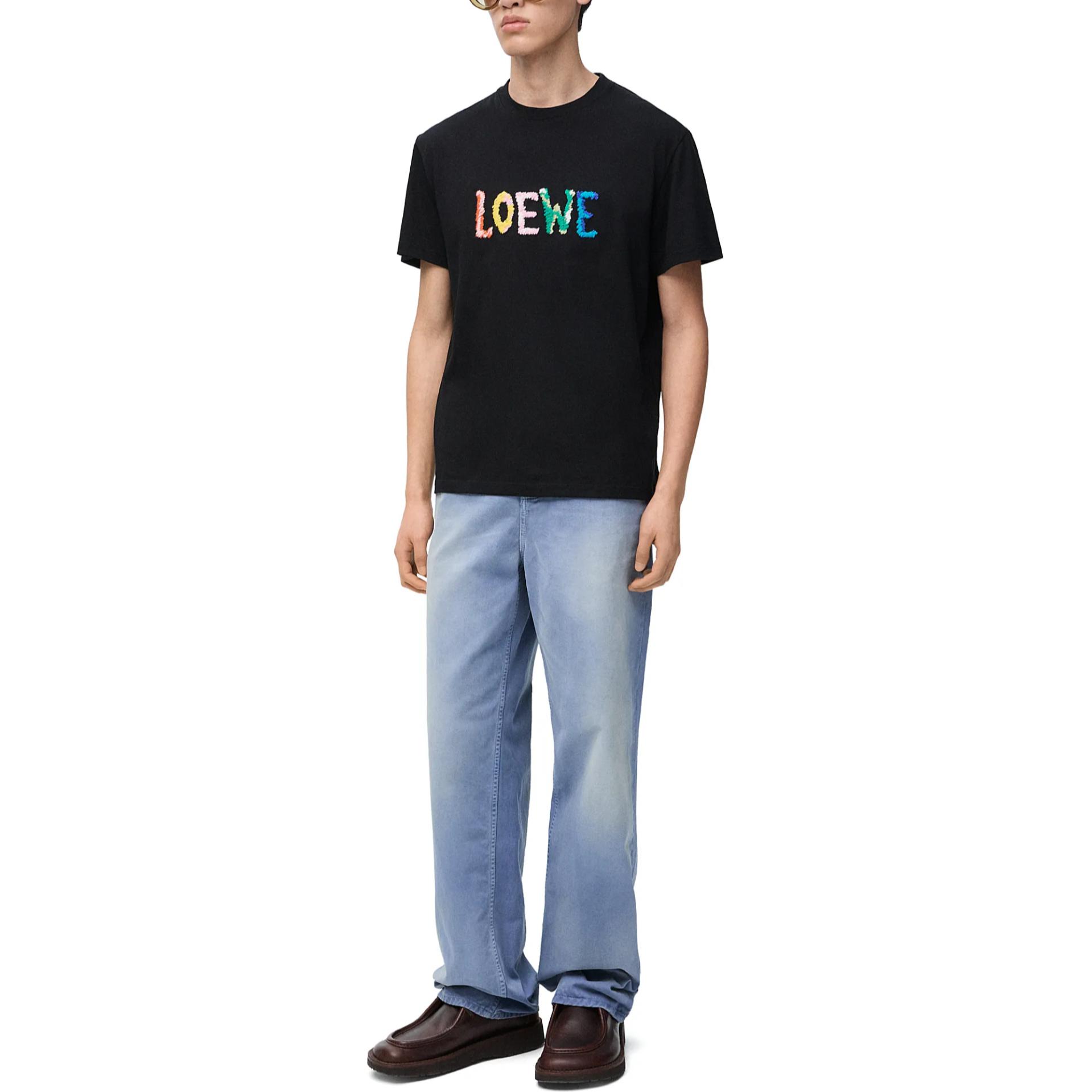 Details for LOEWE FW24  Black Logo Embroidered Relaxed Fit Crewneck T-Shirt. H526Y22XBF-1100