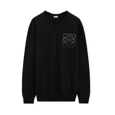 LOEWE FW24 Black Logo Jacquard V-Neck Cashmere Sweater H526Y14KIS-1547