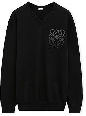 LOEWE FW24 黑色標誌提花V領羊絨毛衣 H526Y14KIS-1547 Order LOEWE FW24 黑色標誌提花V領羊絨毛衣 H526Y14KIS-1547