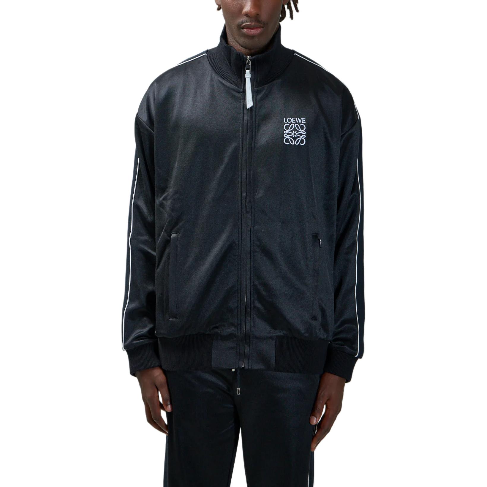 Shop Chaqueta Negra de LOEWE FW24 con Logo, Cuello Alto y Manga Larga Holgada. HSM1Y02X04-1100