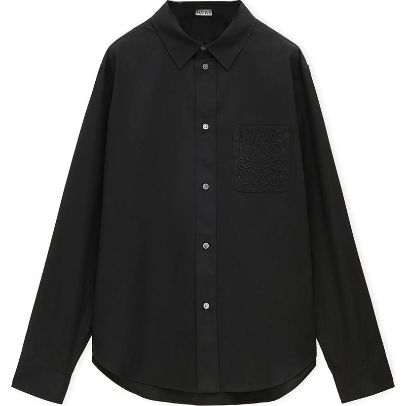 LOEWE FW24  Black Long Sleeve Shirt with Logo Embroidery. H526Y05X82-1100