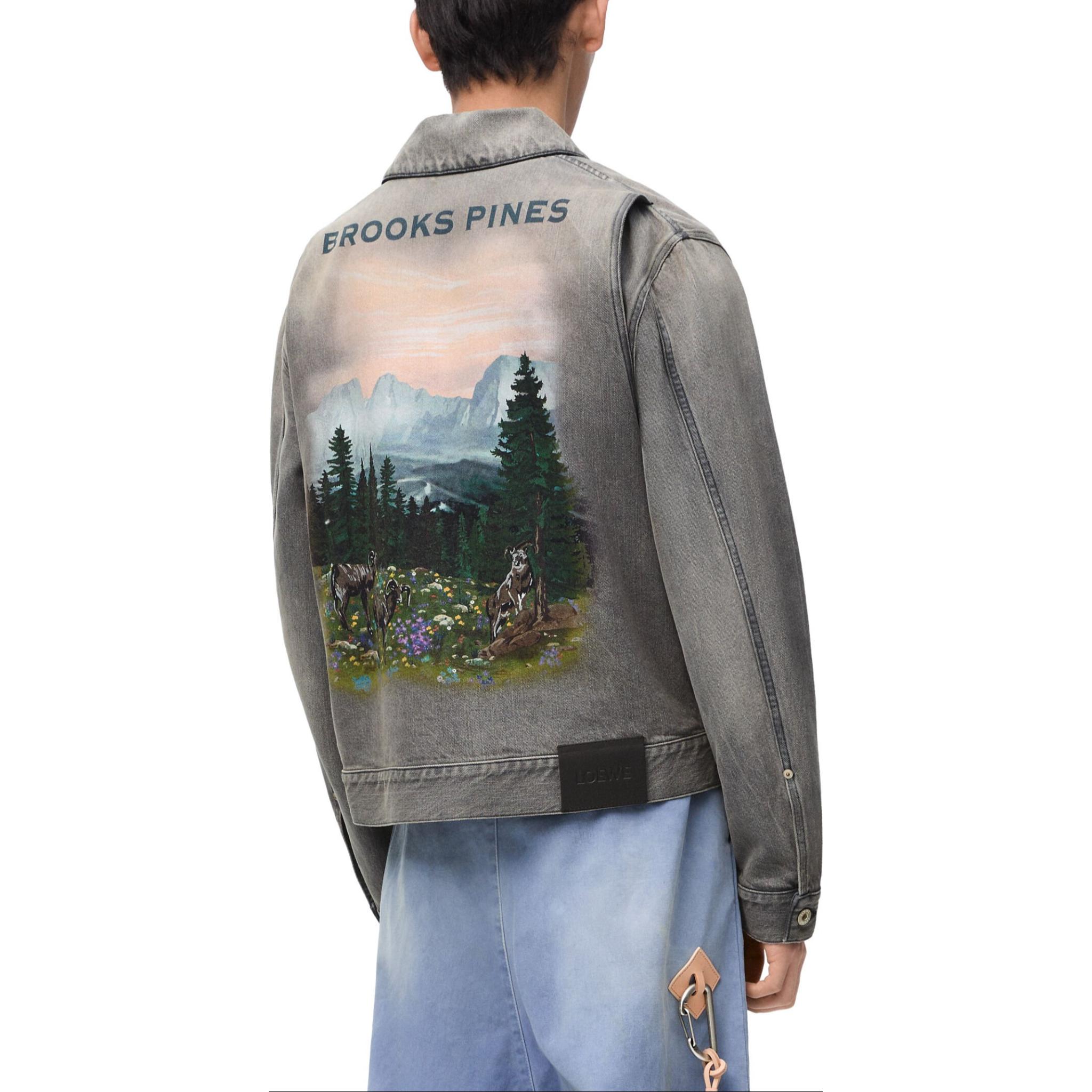 Shop 로에베 FW24 그레이 혼합 데님 재킷 오일 페인팅 칼라와 포켓 H526Y50W22-1440