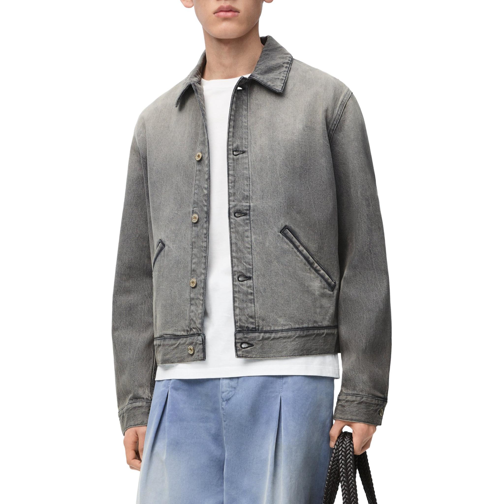 Purchase 로에베 FW24 그레이 혼합 데님 재킷 오일 페인팅 칼라와 포켓 H526Y50W22-1440
