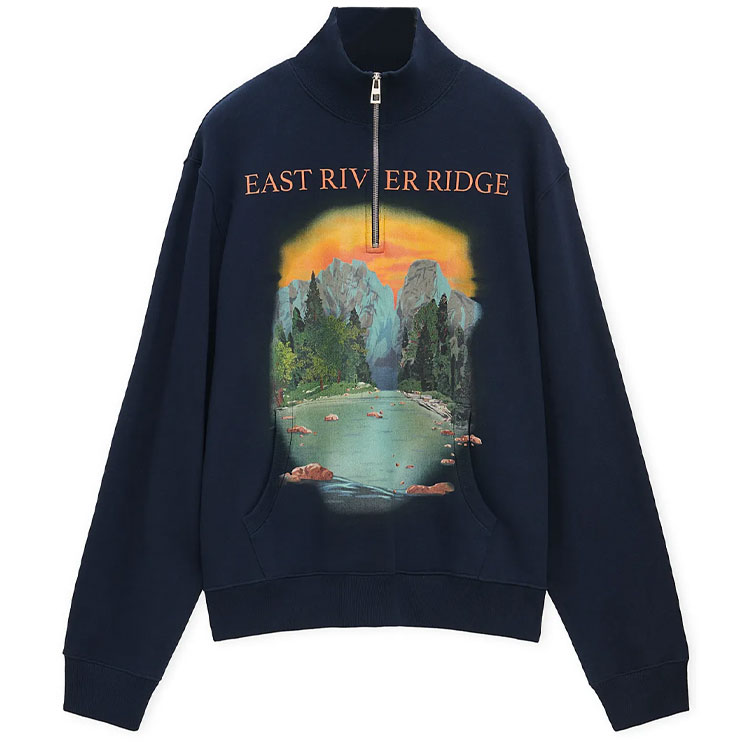 LOEWE FW24  High-Neck Loose-Fit Embroidered Logo Sweatshirt Navy Blue. H526Y24X44-5120