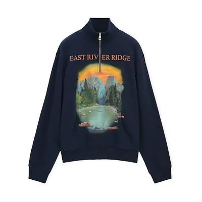 LOEWE FW24 High-Neck Loose-Fit Embroidered Logo Sweatshirt Navy Blue. H526Y24X44-5120