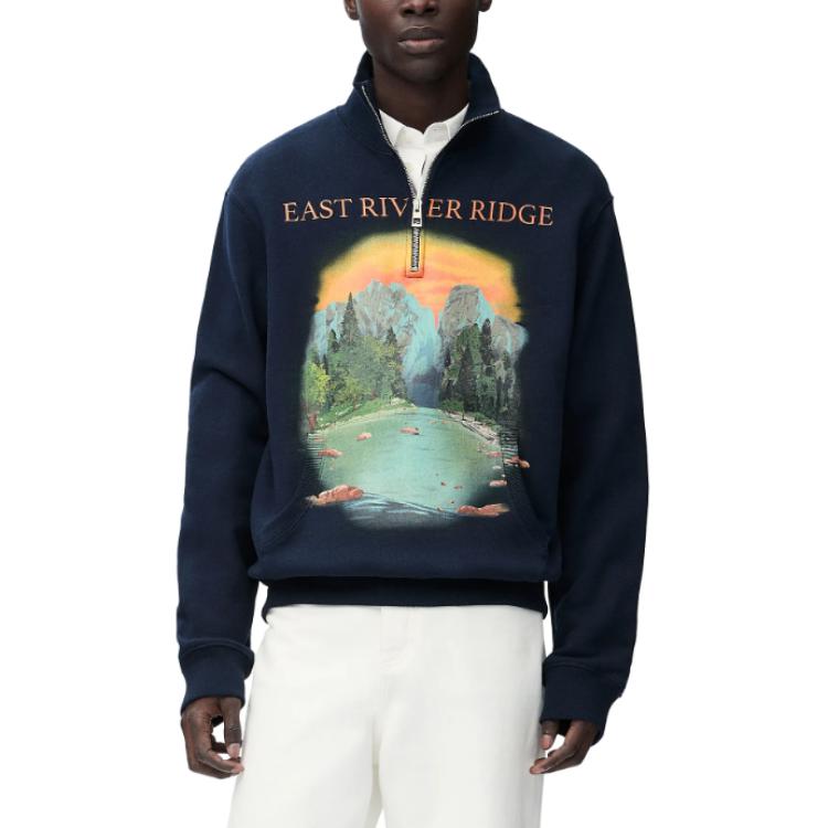 Shop LOEWE FW24 高领宽松刺绣标志卫衣 海军蓝. H526Y24X44-5120