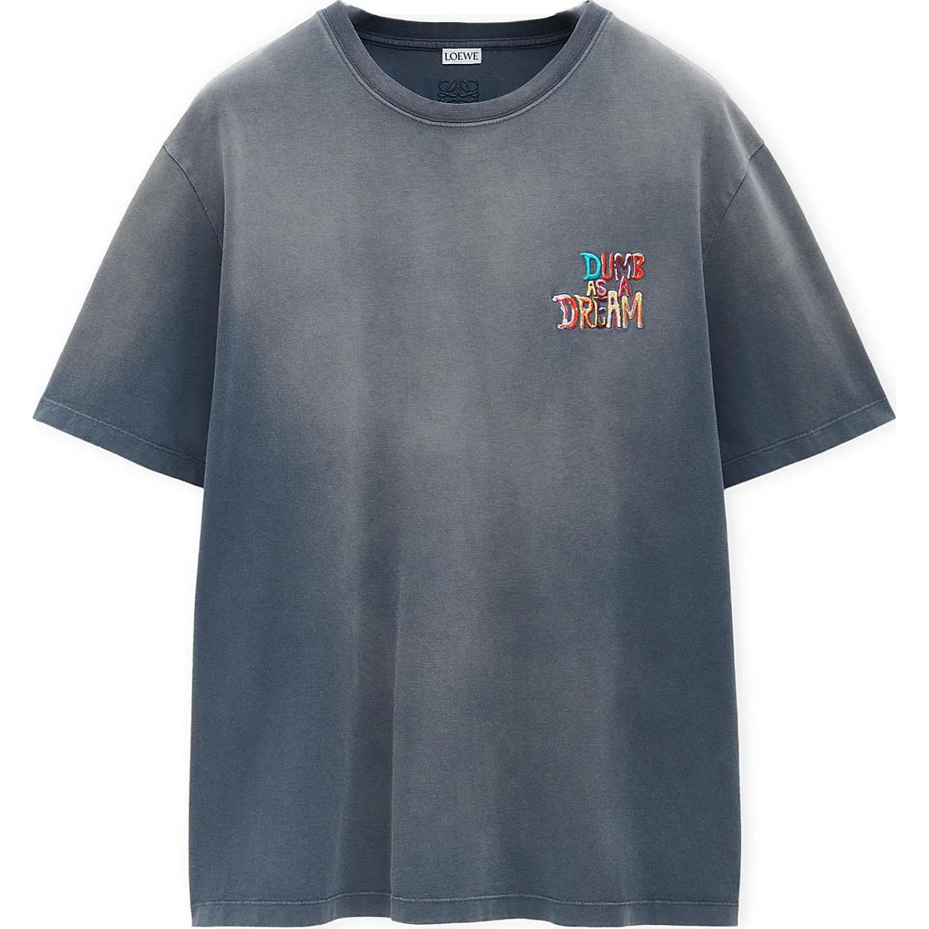 LOEWE FW24  Loose Fit Logo Embroidered Blue Crew Neck T-Shirt. HSM1Y22J05-4985
