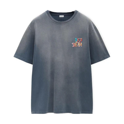 LOEWE FW24 Loose Fit Logo Embroidered Blue Crew Neck T-Shirt. HSM1Y22J05-4985