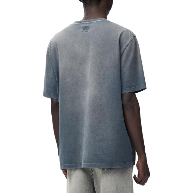 Purchase ロエベ FW24 ルーズフィット ロゴ刺繍 ブルー クルーネック Tシャツ HSM1Y22J05-4985